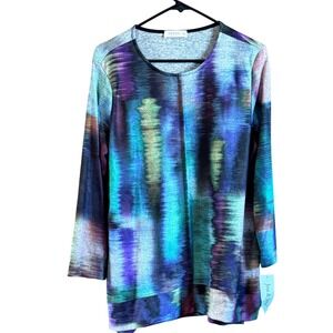 Jess & Jane Reflections Tunic Women M Multicolor NEW Abstract 3/4 Sleeve Top